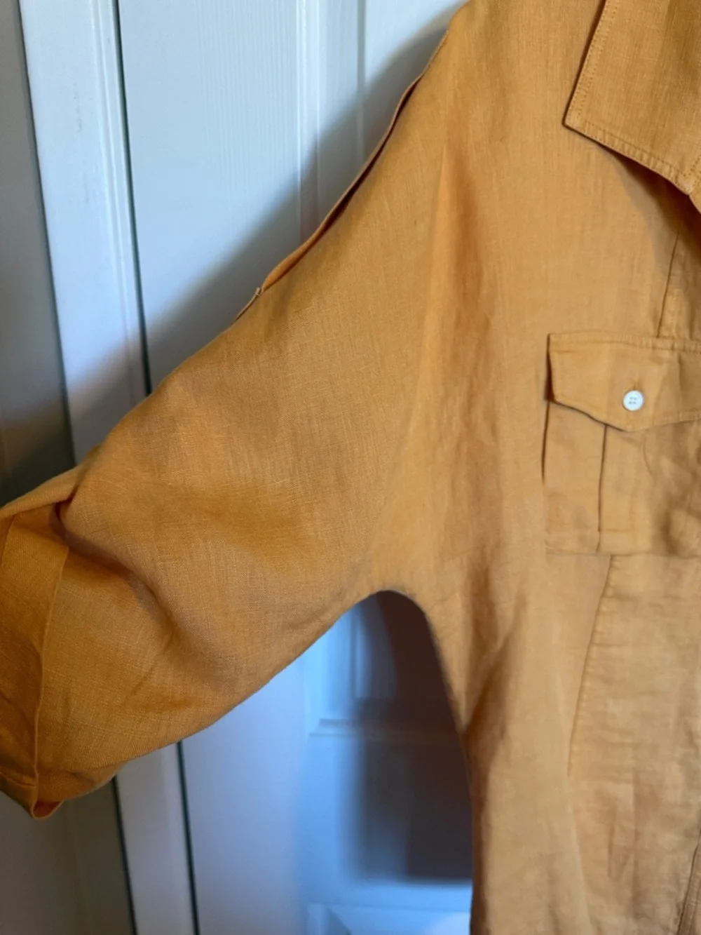 Lafayette 148 New York 100%Linen Button Front Shirt Orange Size 12 Relaxed Fit - Picture 8 of 17